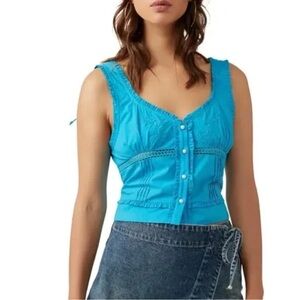 NWT- Free People Blue Embroidered Tank Top